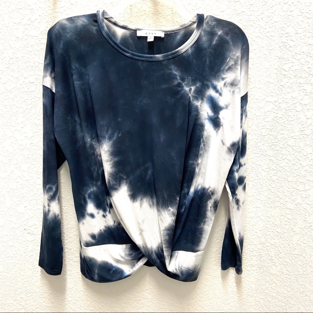 Gaze Tie Dye Twist Knot Long Sleeve Top- Small